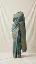 Teal Grey Minimalist Weave Saree